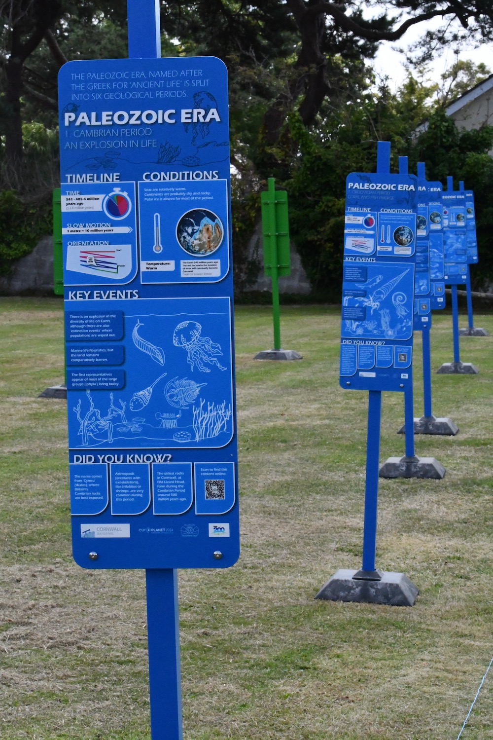 The Earth Story Trail signs for the Paleozoic Era, which has six geological periods, the Cambrian, the Ordovician, the Silurian , the Devonian, the Carboniferous and the  Permian.