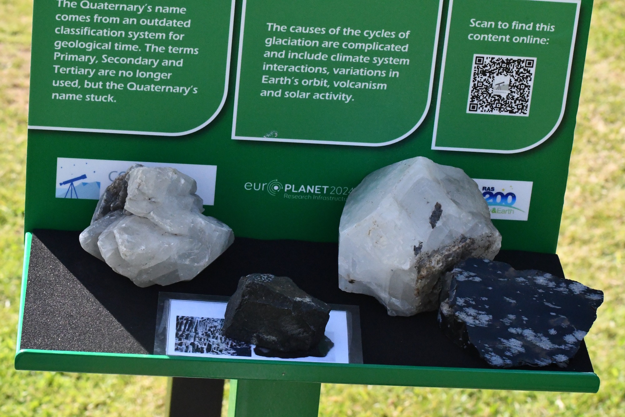 Each sign in the Earth Story trail comes with a shelf that can be used to hold rock samples to illustrate the geology of the eon, era or geological period described.